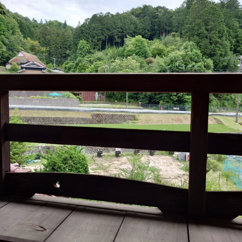 客室から田畑を望む里山の景色